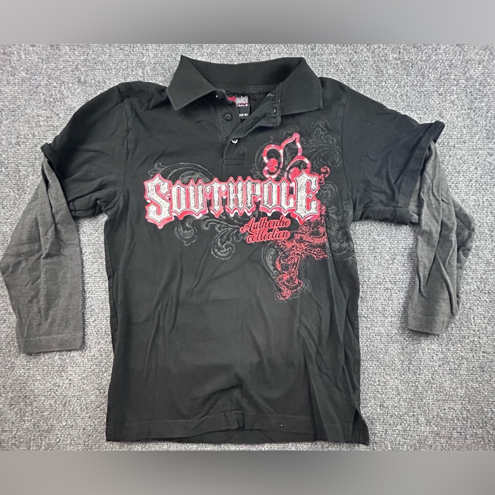 Southpole Kids Double Layered Black Gray Ling Sleeve Shirt Size Small (8-10)